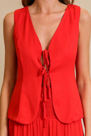 Crimson Charm Tie-Front Top - FINAL SALE