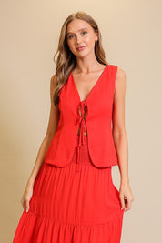 Crimson Charm Tie-Front Top - FINAL SALE