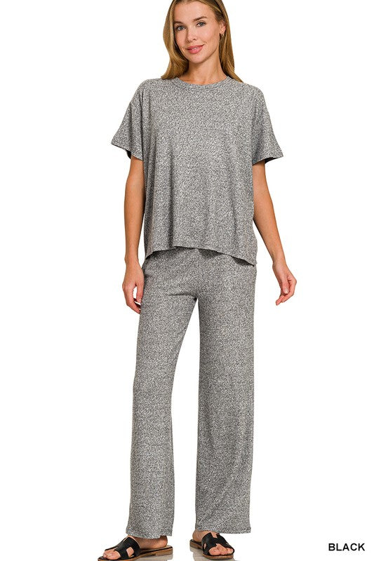 Cozy Melange Short Sleeve Tee & Pants Set - FINAL SALE