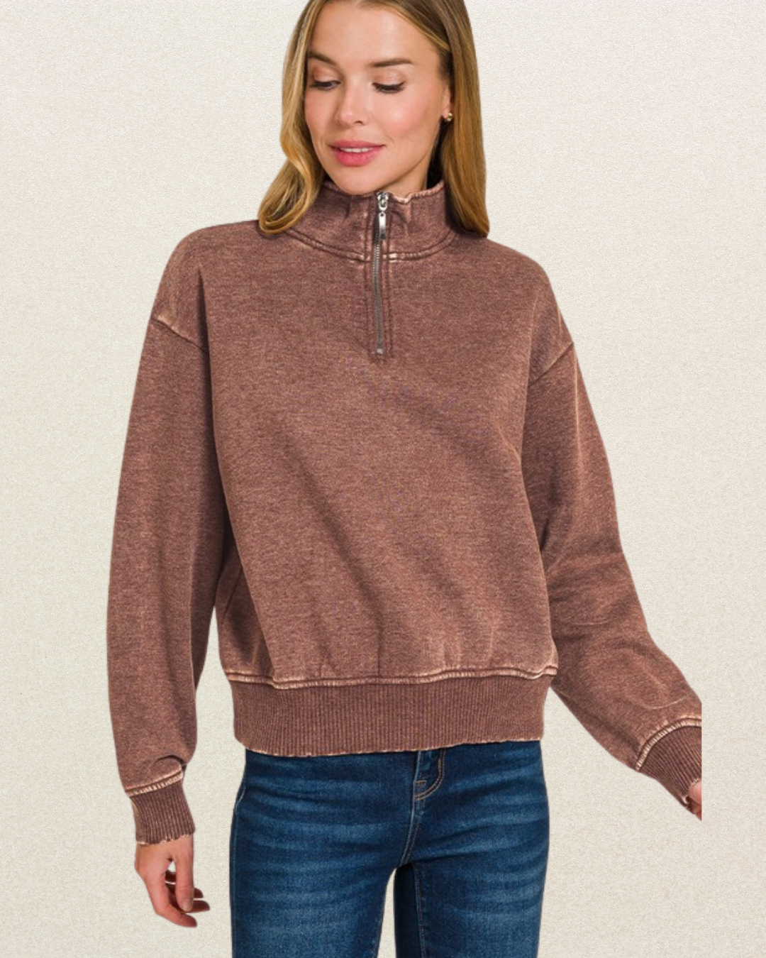 Kyra Acid Wash Half-Zip - FINAL SALE