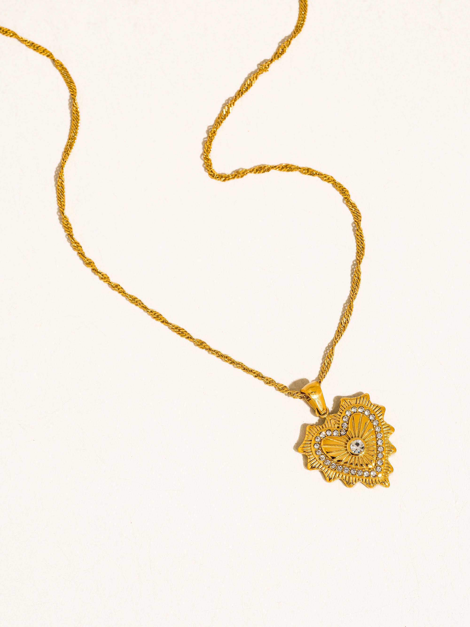 Valea 18K Gold Non-Tarnish CZ Heart Pendant Necklace