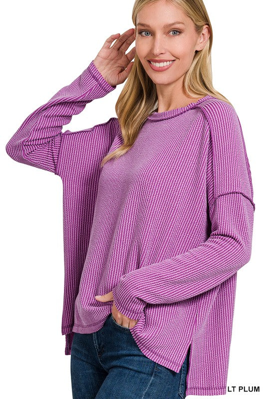 Crete Raw Edge Boat Neck Ribbed Top