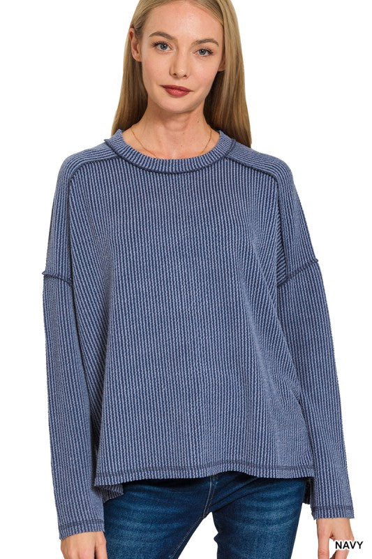 Crete Raw Edge Boat Neck Ribbed Top