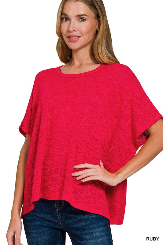 Cozy Haven Oversized Slub Hacci Top with Pocket