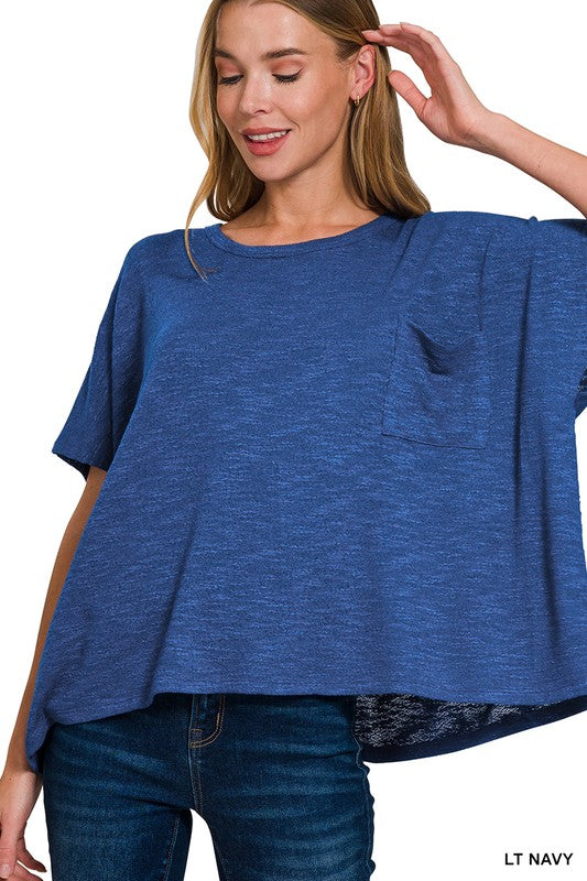 Cozy Haven Oversized Slub Hacci Top with Pocket