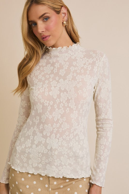 Serene Mock Neck Lace Top
