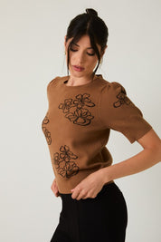 Petal Puff Sleeve Flower Sweater