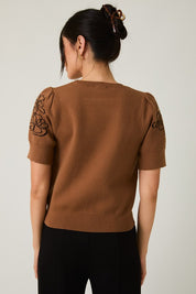 Petal Puff Sleeve Flower Sweater