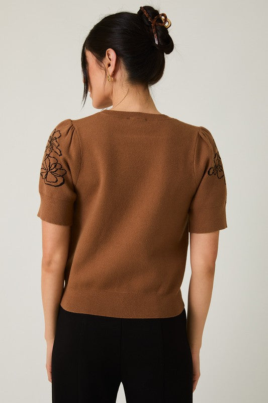 Petal Puff Sleeve Flower Sweater