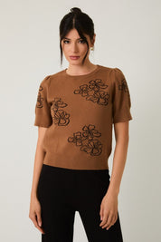 Petal Puff Sleeve Flower Sweater