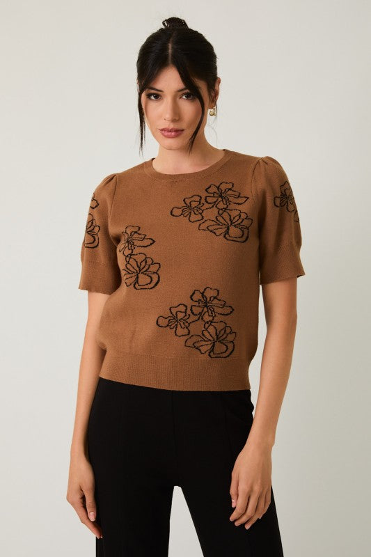 Petal Puff Sleeve Flower Sweater