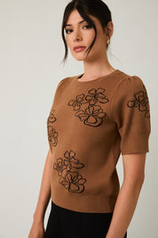 Petal Puff Sleeve Flower Sweater
