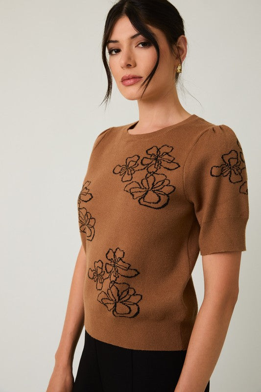 Petal Puff Sleeve Flower Sweater
