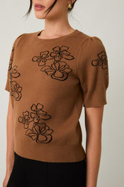 Petal Puff Sleeve Flower Sweater