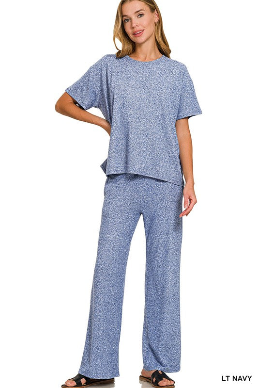 Cozy Melange Short Sleeve Tee & Pants Set
