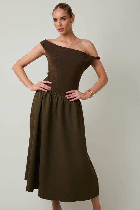 Spiral Twist Detail Midi Dress