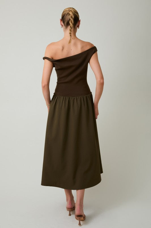 Spiral Twist Detail Midi Dress