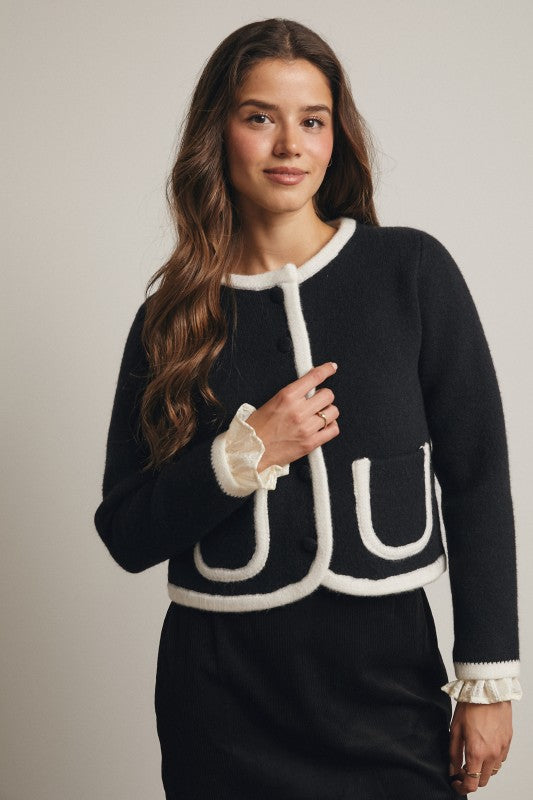 Edge Contrast Trim Cardigan