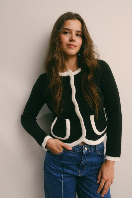 Edge Contrast Trim Cardigan