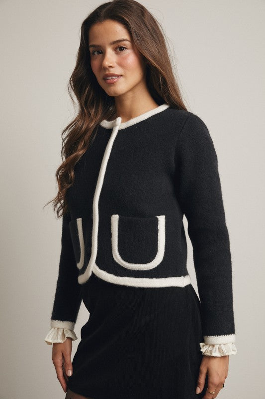 Edge Contrast Trim Cardigan