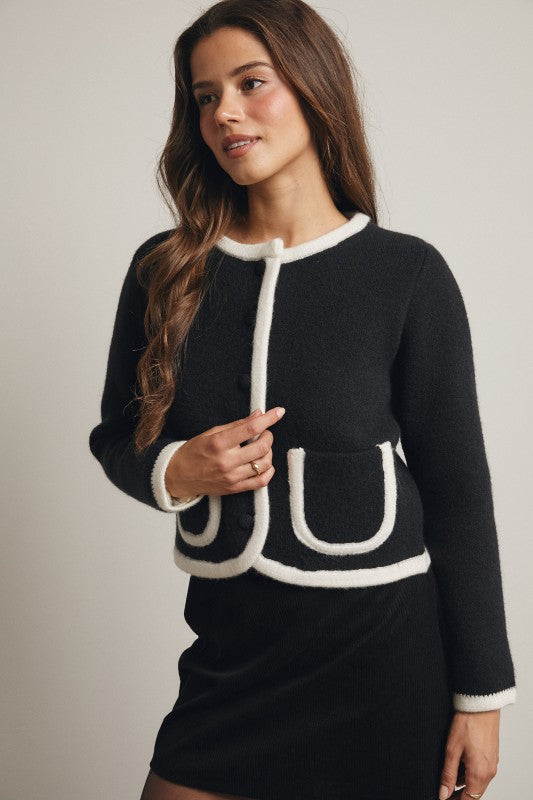 Edge Contrast Trim Cardigan