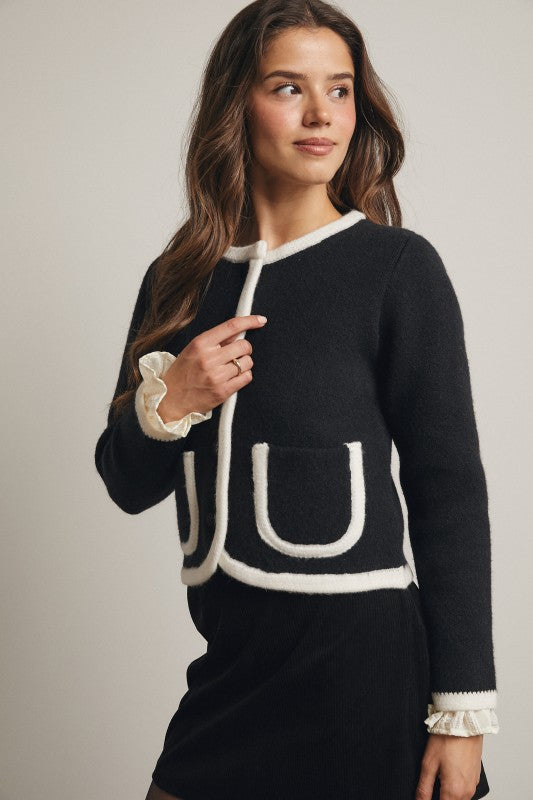 Edge Contrast Trim Cardigan