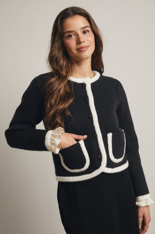 Edge Contrast Trim Cardigan