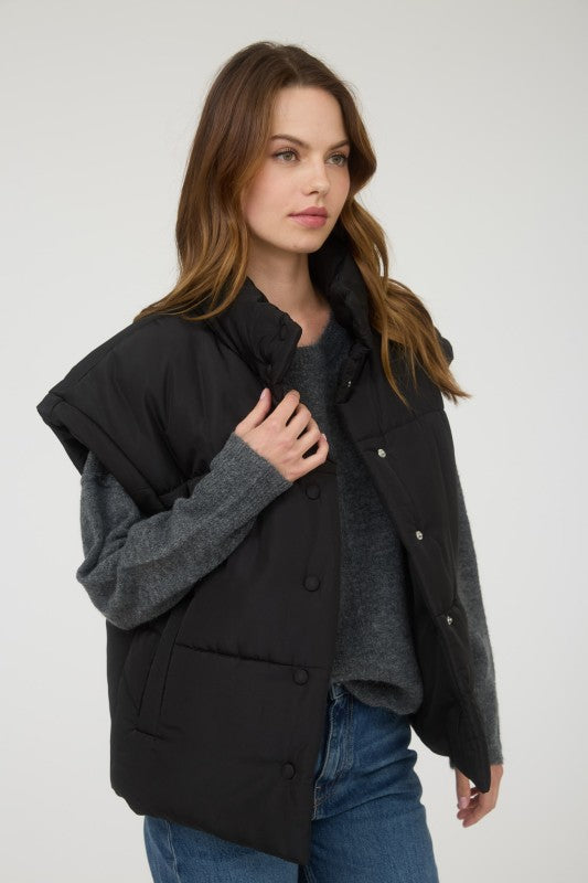 Lila Oversized Snap Button Puffer Vest