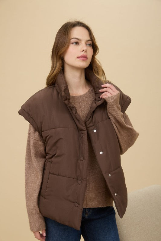 Lila Oversized Snap Button Puffer Vest