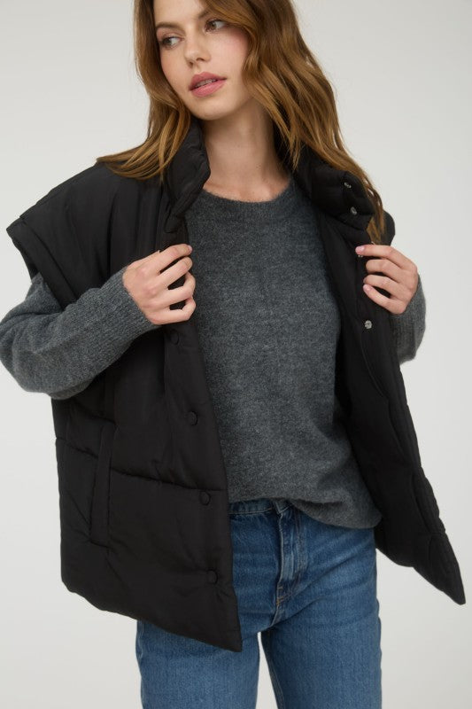 Lila Oversized Snap Button Puffer Vest