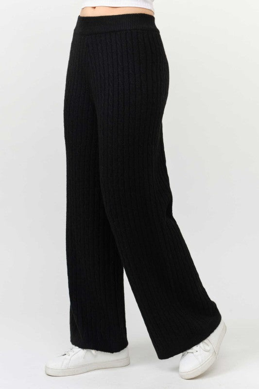Cable Knit Wide Leg Sweater Pants