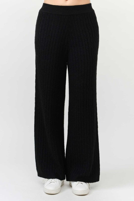 Cable Knit Wide Leg Sweater Pants