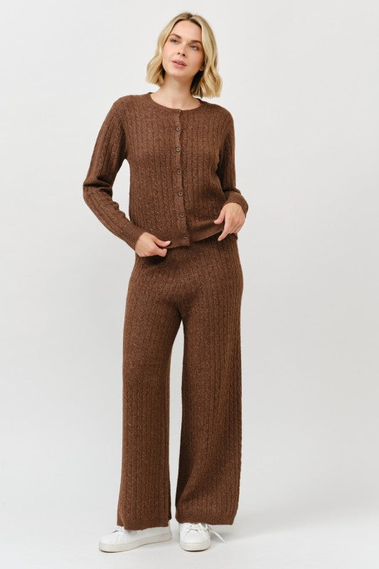 Cable Knit Wide Leg Sweater Pants