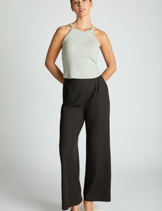 Harbor Waffle Trouser paired with a stylish cropped top, featuring a relaxed bootcut silhouette and comfortable fit.