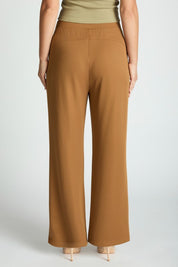 Back view of Harbor Waffle Trouser in brown, showcasing the elastic waistband, perfect for comfort and style. Waffle trousers for women.