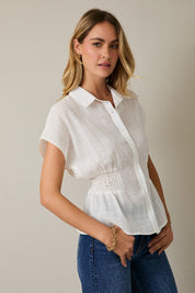 Soft Structure Smocked Button Top