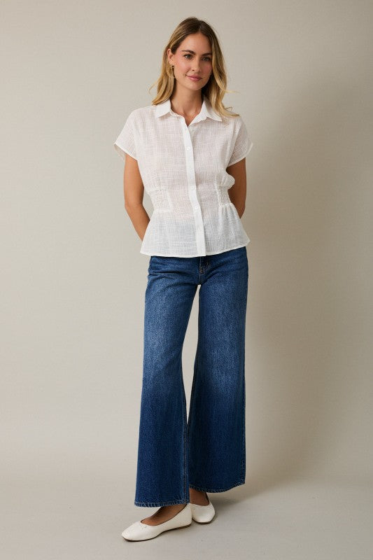 Soft Structure Smocked Button Top
