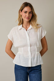 Soft Structure Smocked Button Top