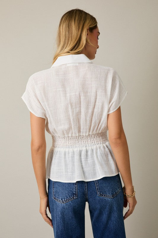 Soft Structure Smocked Button Top