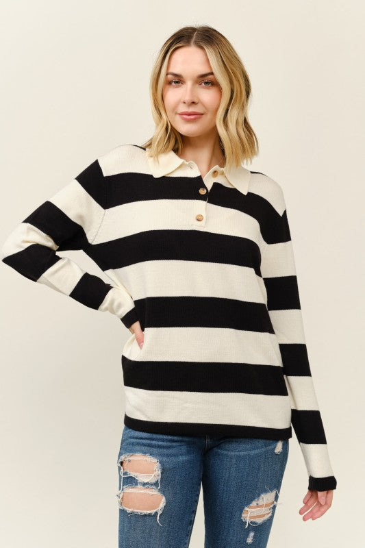 Reese Stripe Polo Sweater