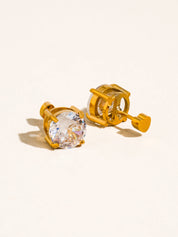 Avenn 18K Gold Non-Tarnish Round CZ Flat Back Earrings