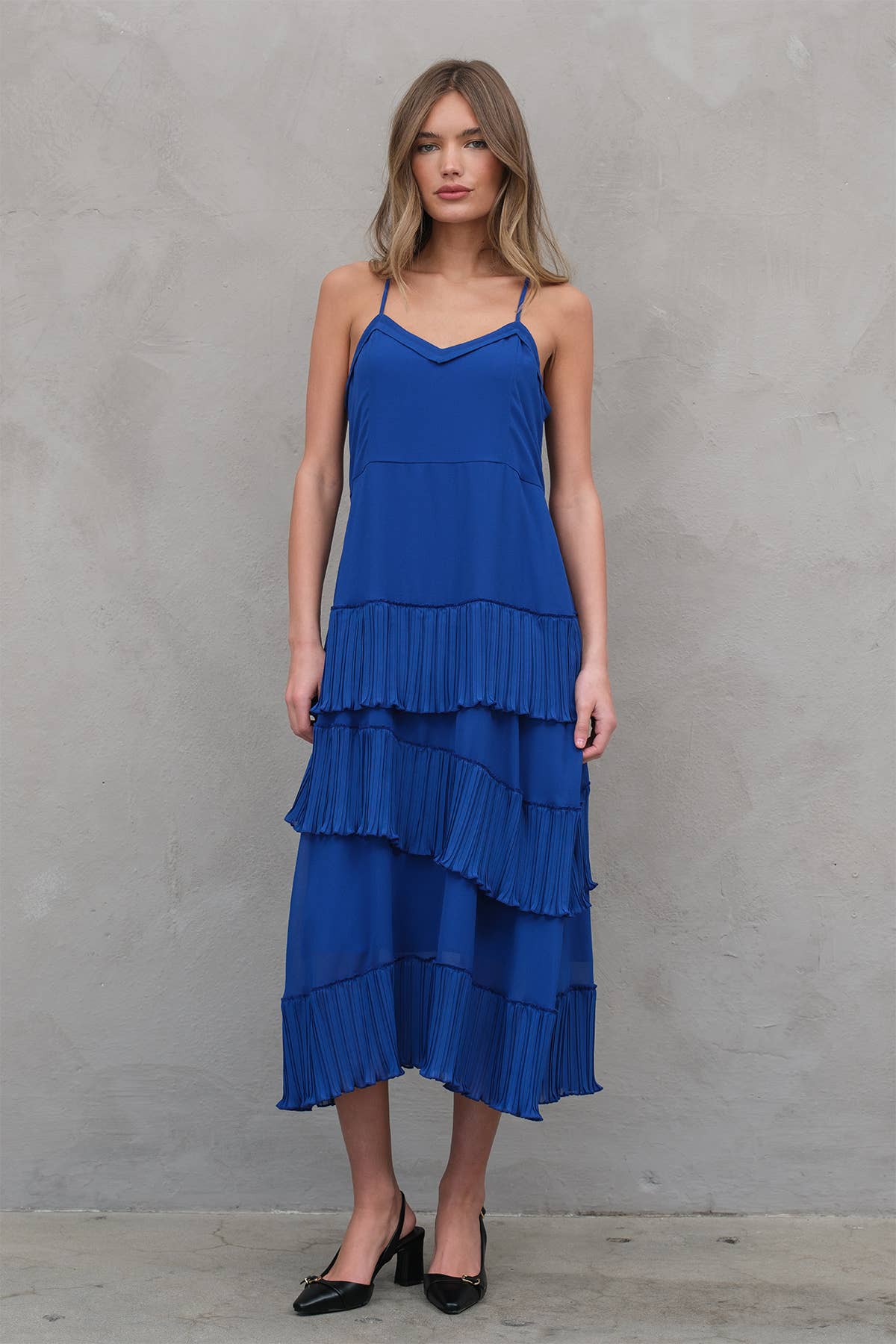Celeste Asymmetrical Pleat Dress