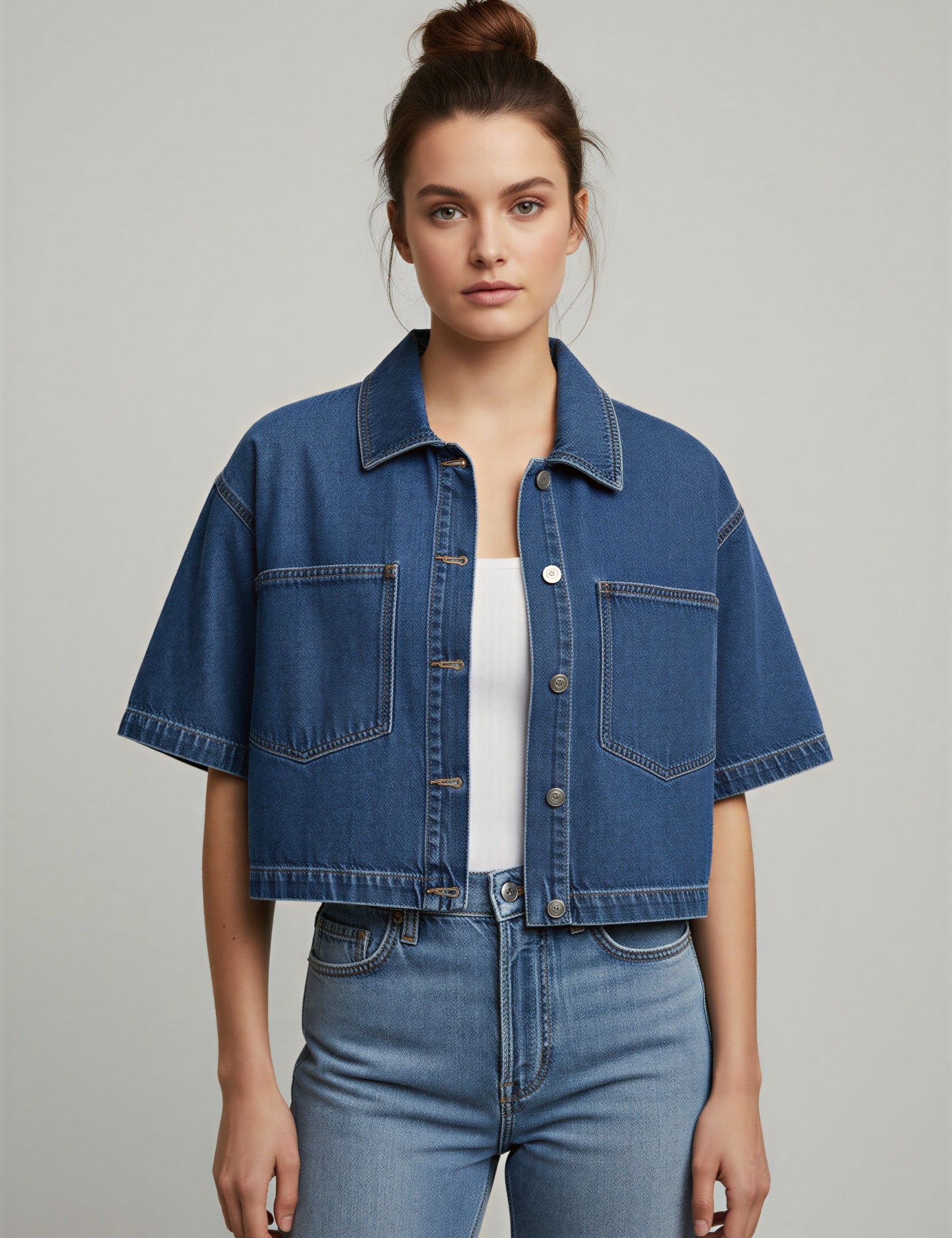 Camden Cropped Denim Jacket - simple upper front