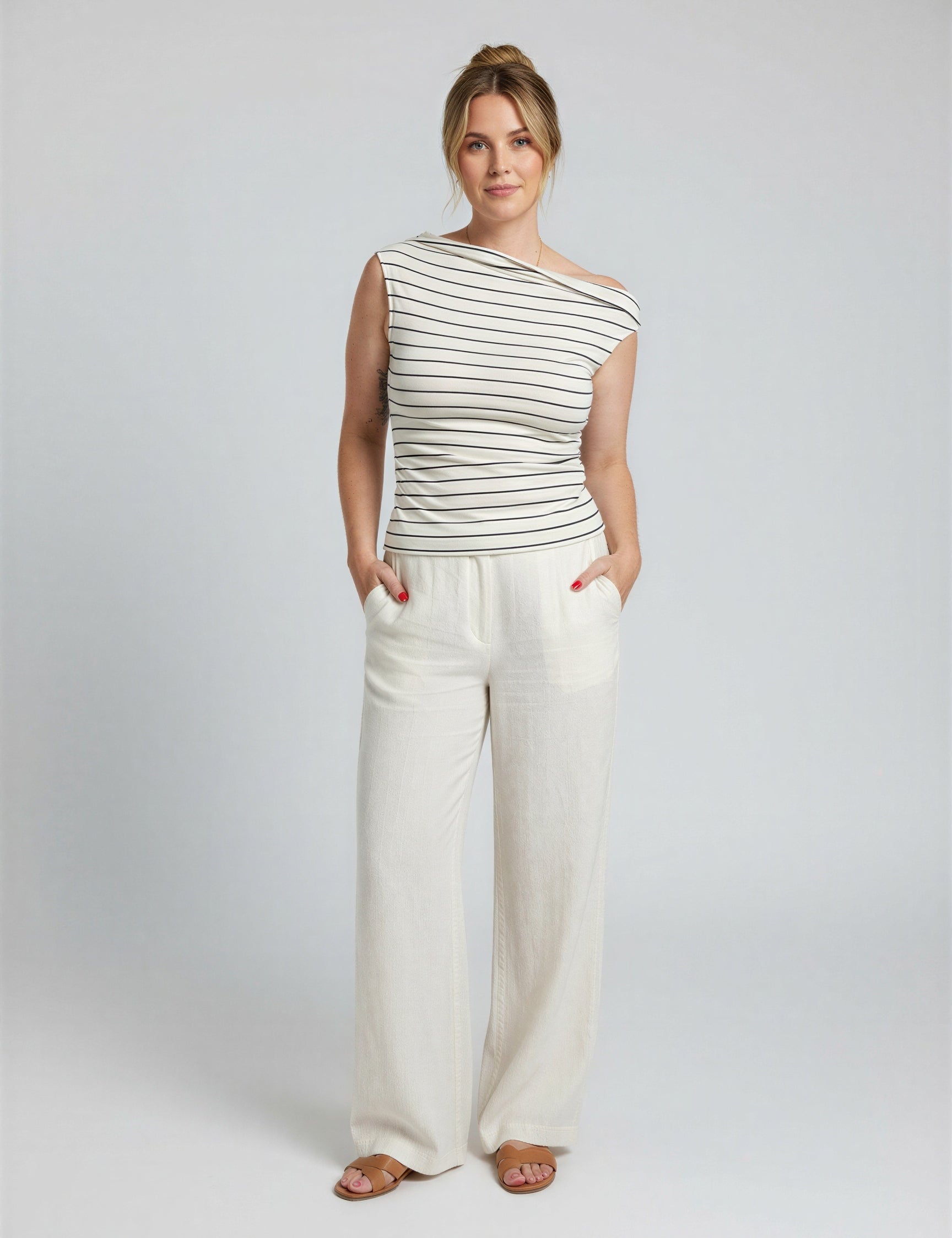 Harbour Stripe One Shoulder Top - simple full front