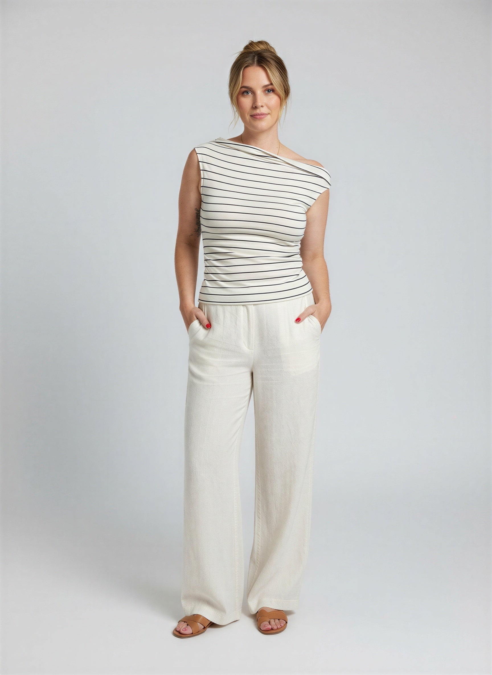 Harbour Stripe One Shoulder Top - simple full front