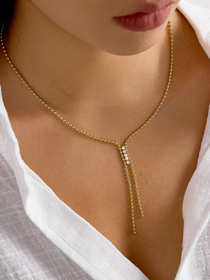 Zephine 18K Gold Non-Tarnish CZ Lariat Necklace